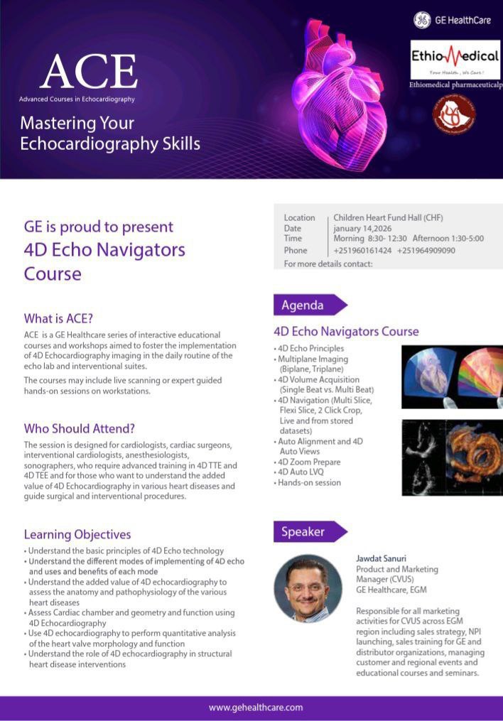 Ethiopia society of Cardiac professionals in collaboration with Apollo hospitals, New Delhi would like to invite for a CME, 